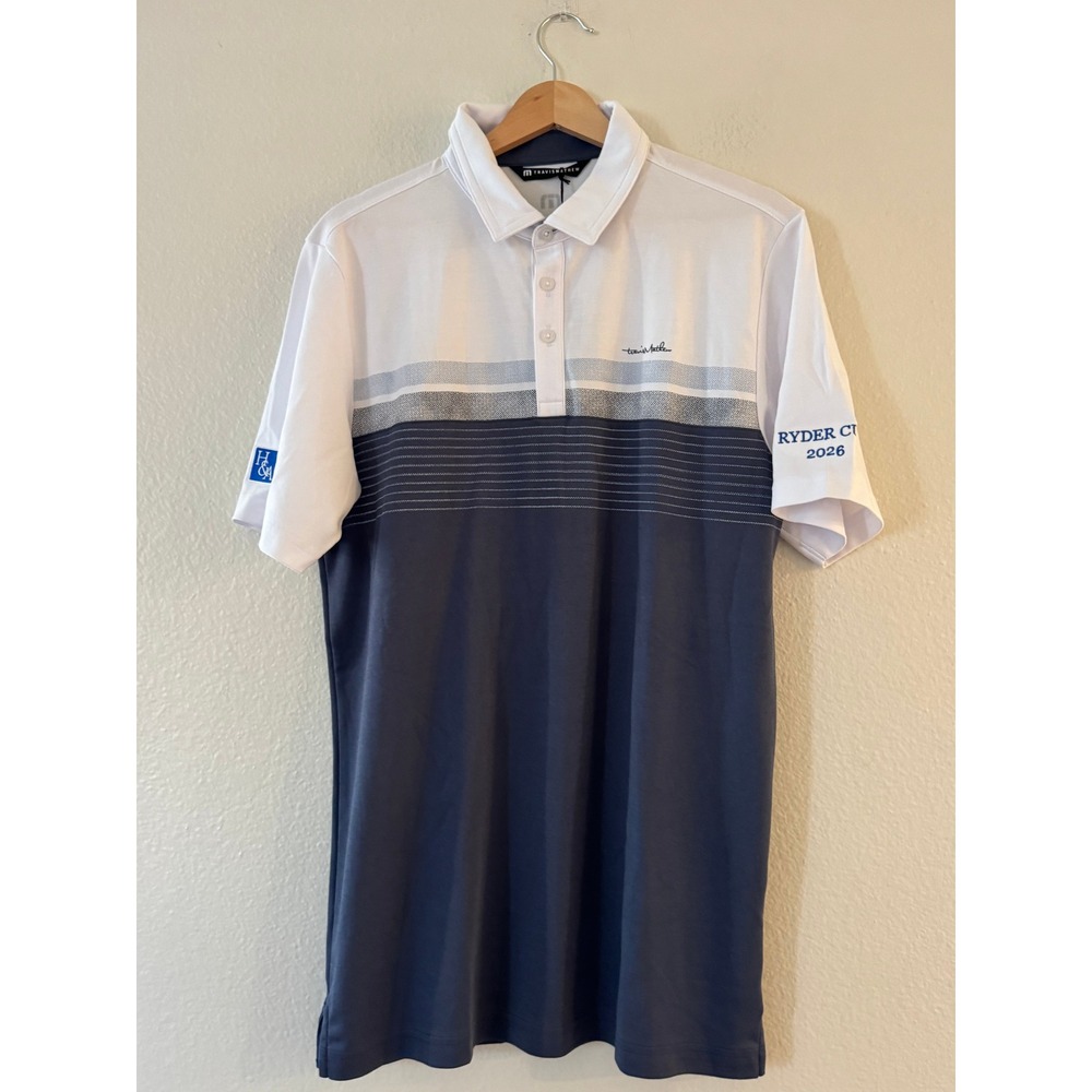 TravisMathew Ryder Cup 2026 Golf Polo Shirt Striped Size Large Navy White New